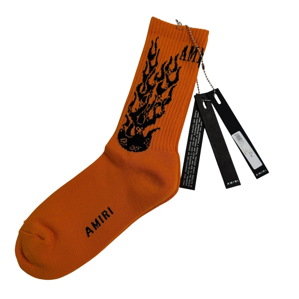 Amiri Flames Sock Orange Black Graphic Crew Socks PS22MHR020 665 Size 41-42 NEW